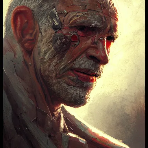Image similar to close-up, symmetrical, portrait of an old man, captain america, bruised, scarred, marvel art, art by greg rutkowski, matte painting, trending on artstation