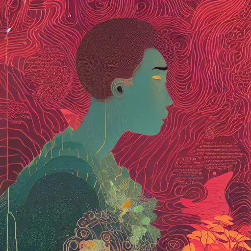 Prompt: a portrait of a character in a scenic environment by Victo Ngai