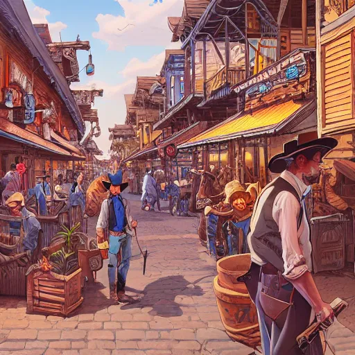 Image similar to old western town, extremely detailed, sharp focus, wide view, full body shot, smooth, digital illustration, by james jean, by rossdraws, frank franzzeta, sakimichan