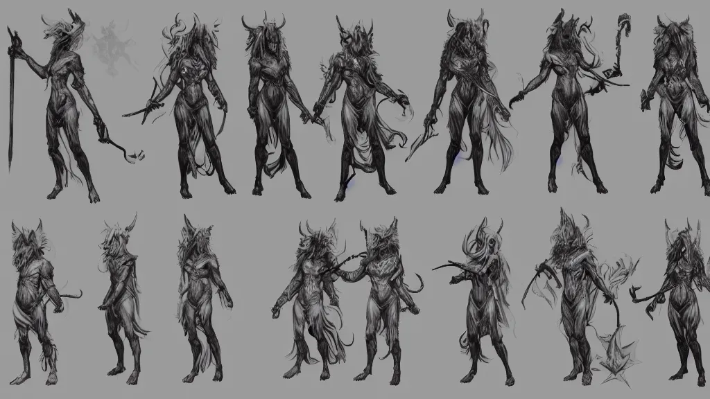 Image similar to a fantasy centaur warlock creature design sheet, trending on artstation