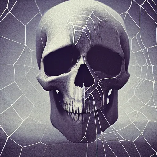 Prompt: skull with spiderwebs, digital art, 4K, by mike winkelmann
