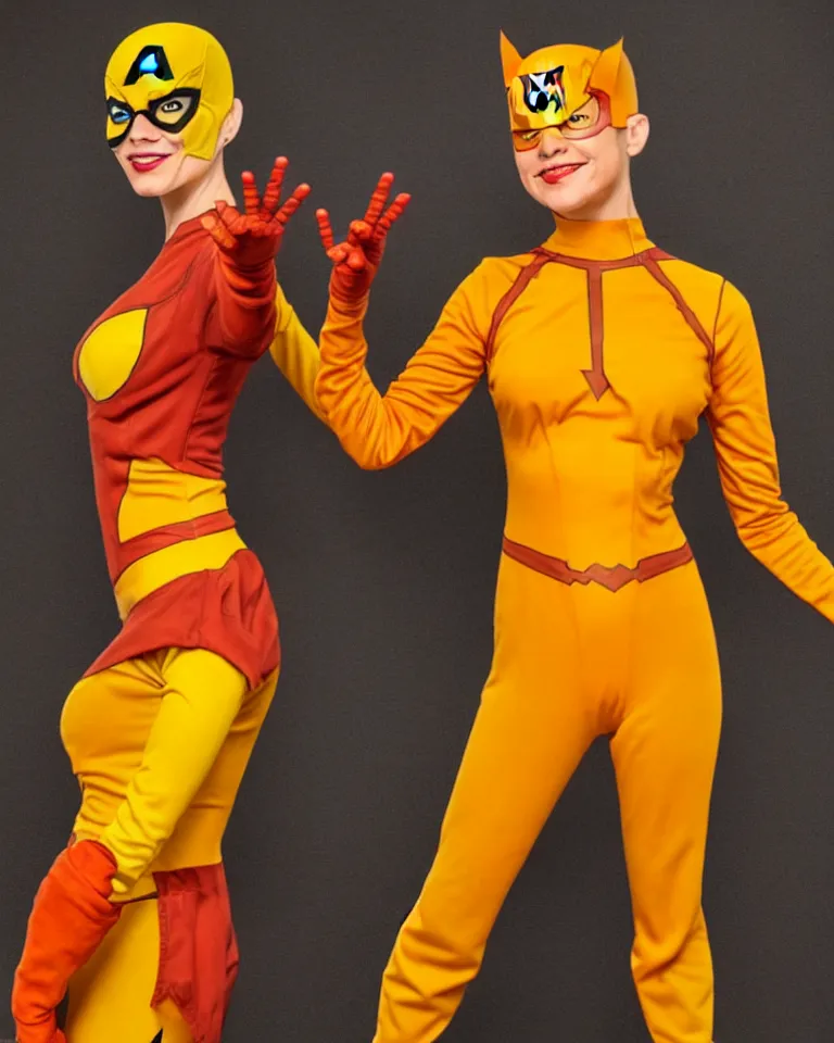 Prompt: new marvel superhero captain marigold, orange and yellow costume, centered zoomed out