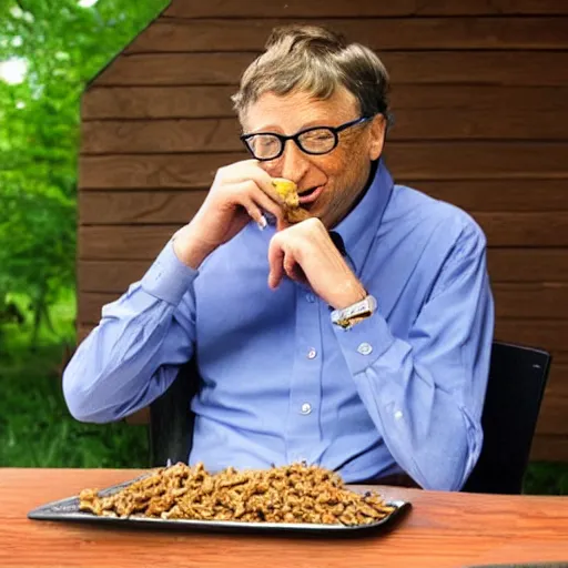Image similar to bill gates eating bugs and worms.