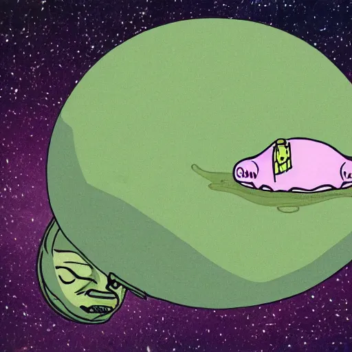 Prompt: Jabba the Hutt floating in space