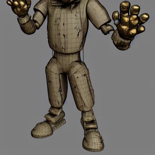 Image similar to statue of freddy from fnaf made out of sheet metal, 3d render