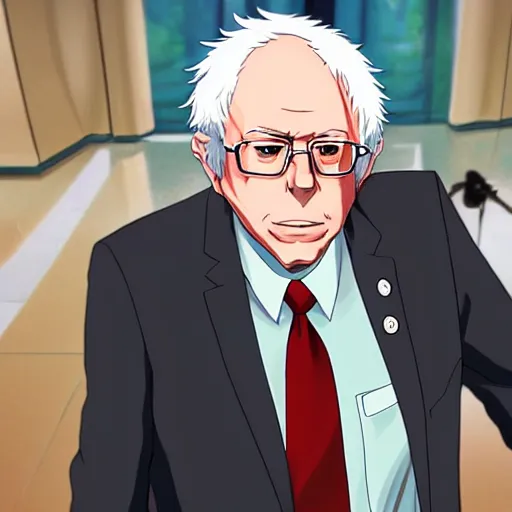 Prompt: bernie sanders as an anime protagonist