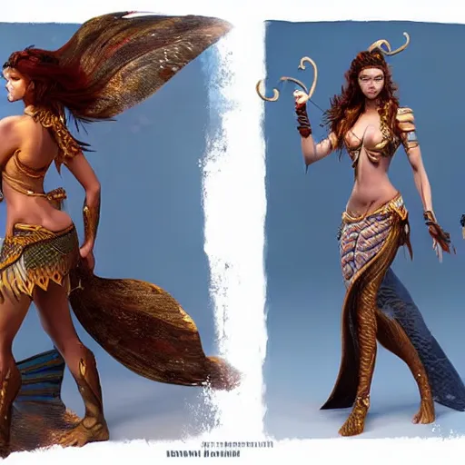 Image similar to very beautiful female tribal warrior next to a beautiful mermaid, happy appearance, ioyful vibe and lighting, cgsociety, artstation, in the style of artgerm