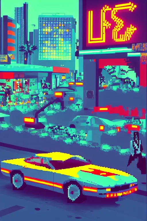 Image similar to life in the caspian hood. pixel art, gta vice city art style. pop art, no duplicate image, glowing lights, ultra details, digital painting, artstation, concept art, smooth, sharp focus, illustration, intecrate details, art by richard hamilton and mimmo rottela, pixels art by kirokaze and paul robertson