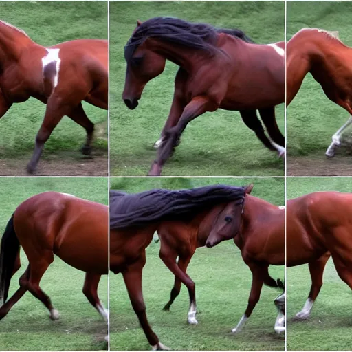 Prompt: 4 progressive frames of a horse running frame - by - frame from'learning to animate'