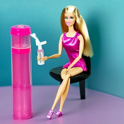 Image similar to barbie doing heroin with a syringe, toilet