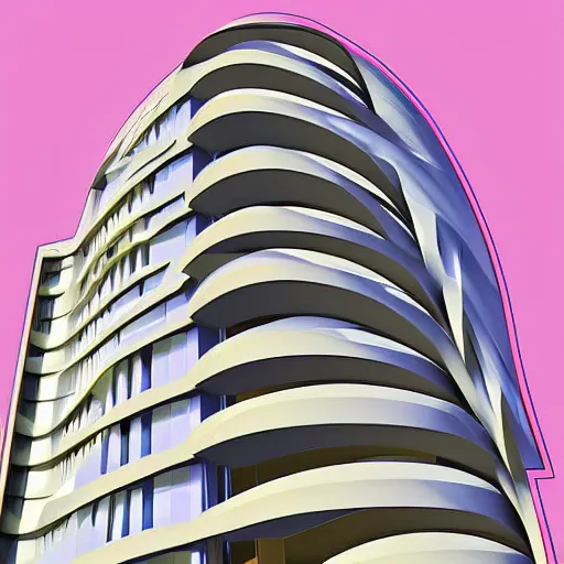 Image similar to postmodern building designed by helmut jahn,digital art