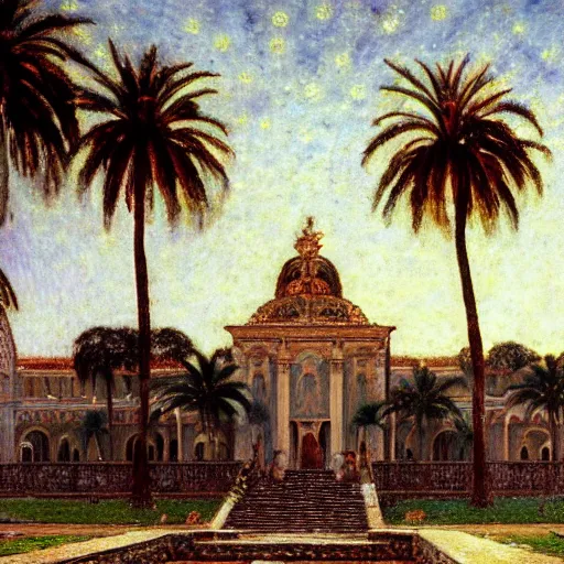 Image similar to a ultradetailed beautiful photo of the amazonas palace designed by jules bastien - lepage, hans belmer, frank weston and gustave baumann, trending on artstation, mediterranean, palm trees, light sparkles, sharp focus, soft light, 8 k 4 k