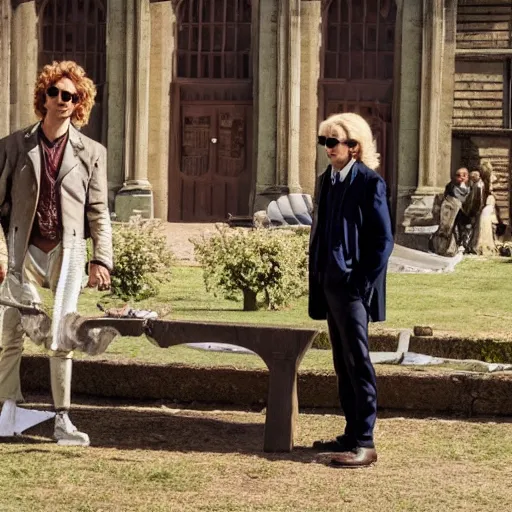 Image similar to film still from the show good omens