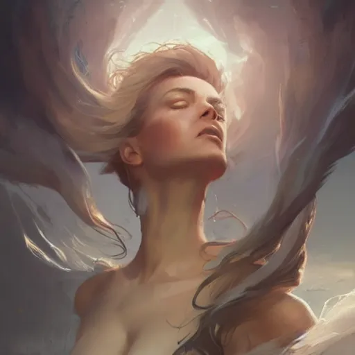 Image similar to a beautiful portrait of a wind goddess by Greg Rutkowski and Raymond Swanland, Trending on Artstation, ultra realistic digital art