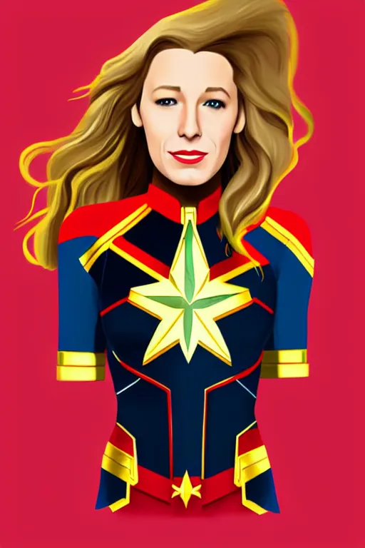 Image similar to Blake Lively as Captain Marvel high quality digital painting in the style of James Jean