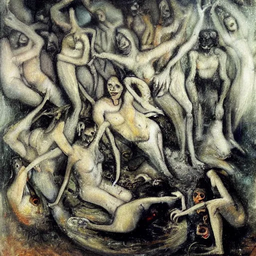 Image similar to a painting of a group of people in the water, a surrealist painting by william dobell, deviantart, neo - expressionism, apocalypse art, surrealist, grotesque