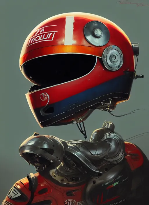 Prompt: a mechanical robotic shoei helmet for motogp highly detailed, digital painting, concept art, smooth, sharp focus, illustration, art by greg rutkowski