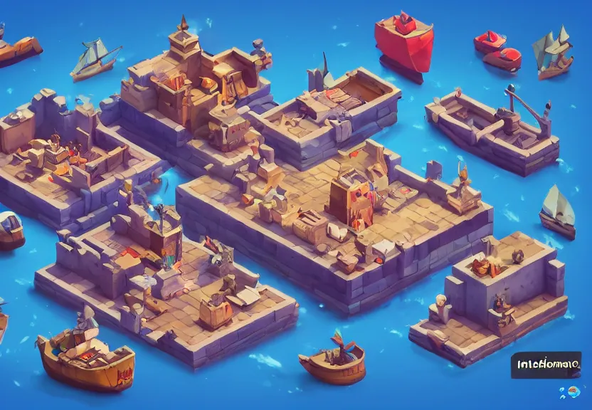 Prompt: isometric chubby 3 d game level, based on pirate kings, with detailed, clean, cartoon, octane render, unreal engine, artgerm, artstation