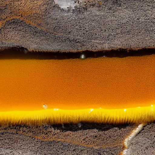 Image similar to a yellow and brown bacterial mat at a yellowstone hotspring, macro photography, extremely detailed