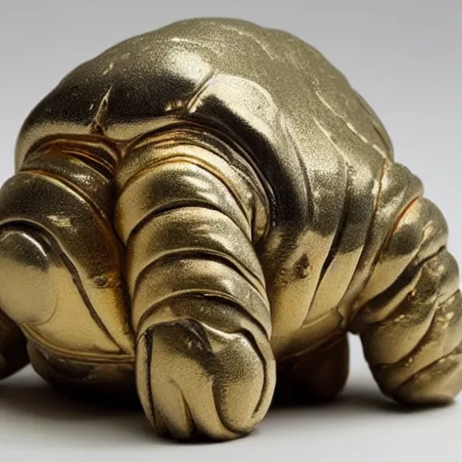 Prompt: ceramic and gold sculpture of a tardigrade, kintsugi tardigrade, award - winning sculpture