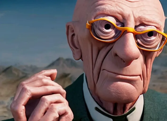 Image similar to film still of real life professor farnsworth in the new scifi movie, 4 k