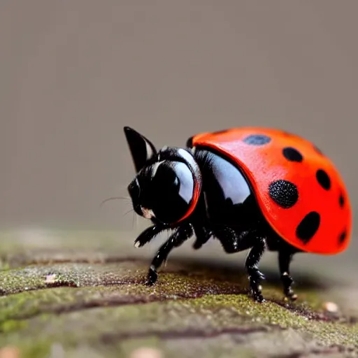 Image similar to a feline ladybug - cat - hybrid, animal photography