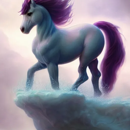 Image similar to a fantastical translucent poney made of water and foam,, ethereal, hyperalism, cute, scottish folklore, digital painting, artstation, concept art, smooth, 8 k frostbite 3 engine, ultra detailed, art by artgerm and greg rutkowski and magali villeneuve