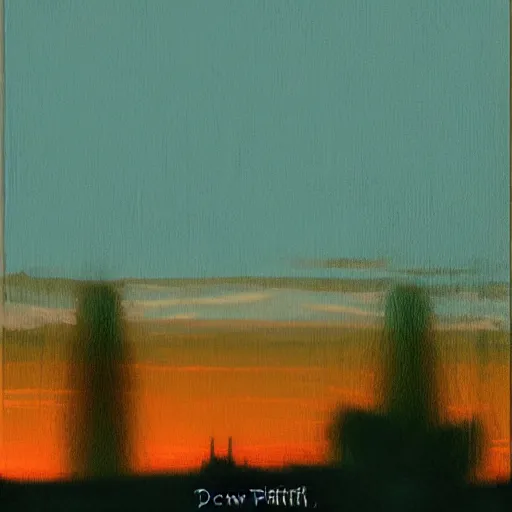 Prompt: pittsburgh, distant, sunset, trees, looking down, art by drew tucker