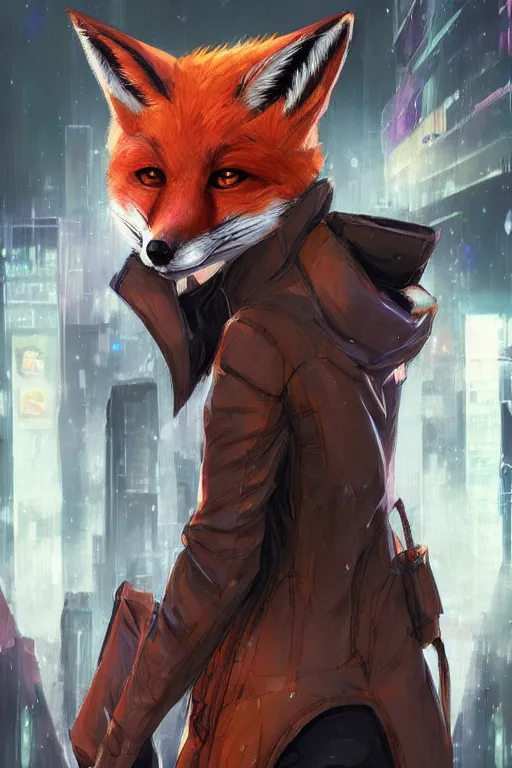 Image similar to a fox fursona, trending on artstation, by kawacy, furry art, digital art, cyberpunk, high quality