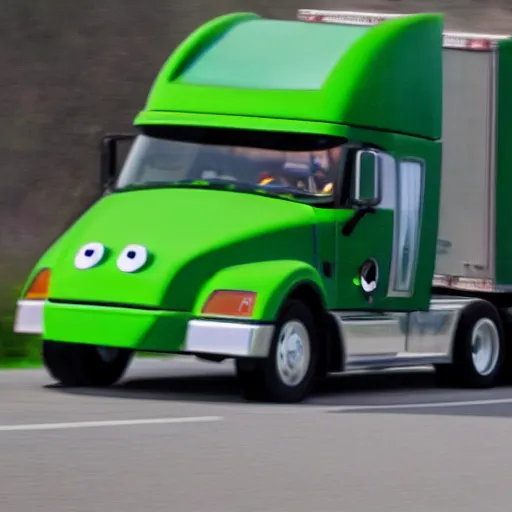 Image similar to Kermit the frog driving a semi truck 4k hd photo journalism