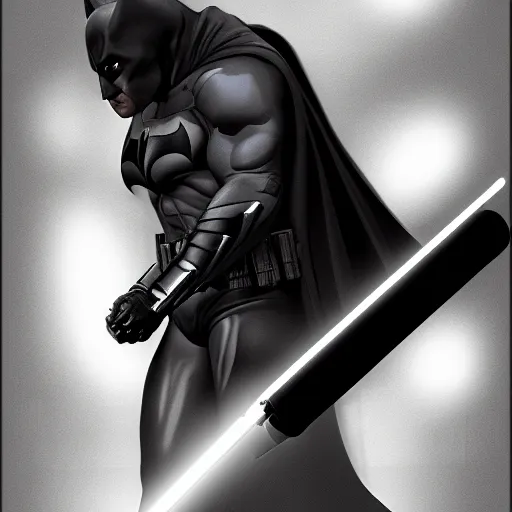 Image similar to Batman using a lightsaber, hyperdetailed, artstation, cgsociety, 8k