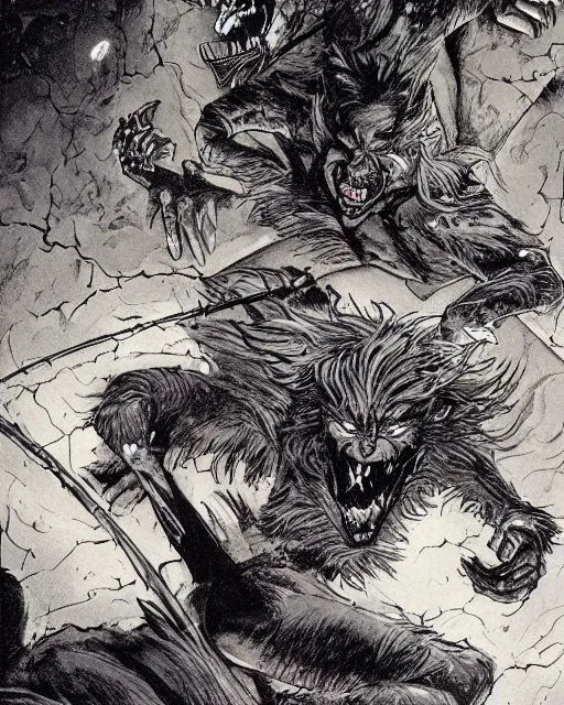 Image similar to a single werewolf fighting a single vampire in a dark brisbane alley, hd concept art by ron spencer and jean giraud and ralph macquarrie.