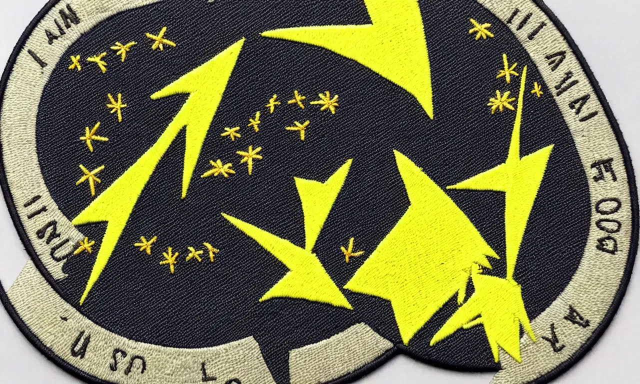 Prompt: a gorilla climbs a radio tower. yellow lightning bolts. round, circular embroidered us radar corps patch 8 k /