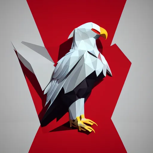 Image similar to low poly, vector, white eagle icon, in a book, red background, cgsociety, artstation, octane render