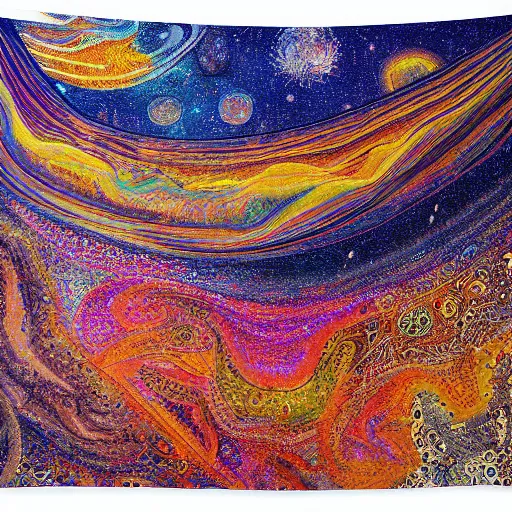 Prompt: Liminal space in outer space,tapestry, by tapestry artist Jean Lurçat