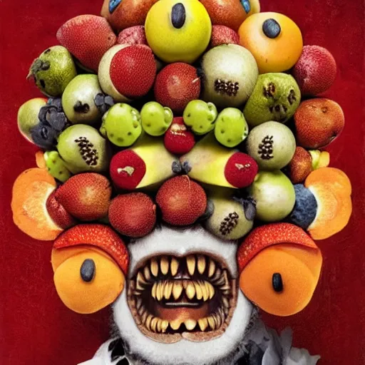 Image similar to giuseppe arcimboldo, fruit monster, new scifi movie