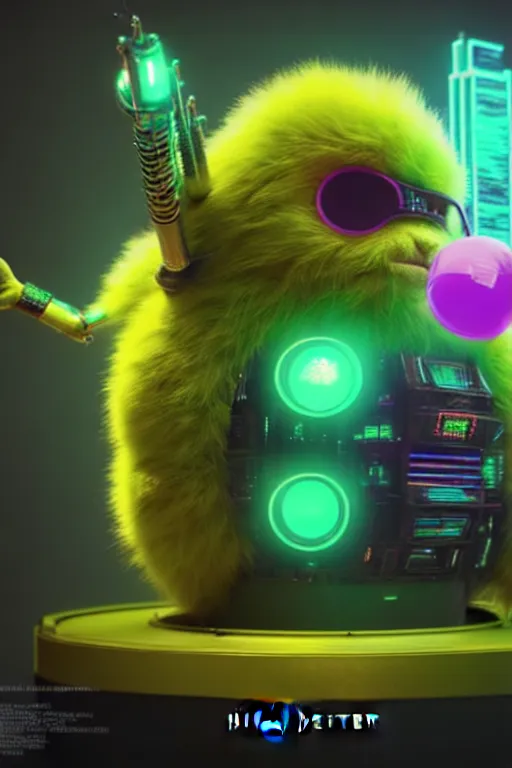 Image similar to high quality 3 d render cyberpunk very tennis ball monster highly detailed, unreal engine cinematic smooth, in the style of blade runner & detective pikachu, hannah yata charlie immer, purple light, low angle, uhd 8 k, sharp focus