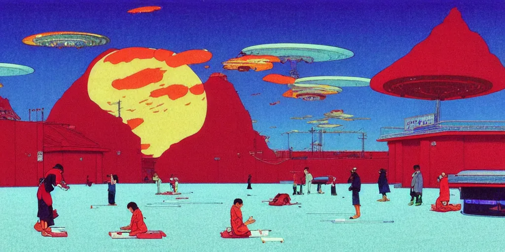 Image similar to electric cats that fly over ice, a lot of tv screens around, shrimps are all over the ground, acid and dreaming psychedelic hallucinations, by kawase hasui, moebius and edward hopper, colorful flat surreal design, hd, 8 k, artstation