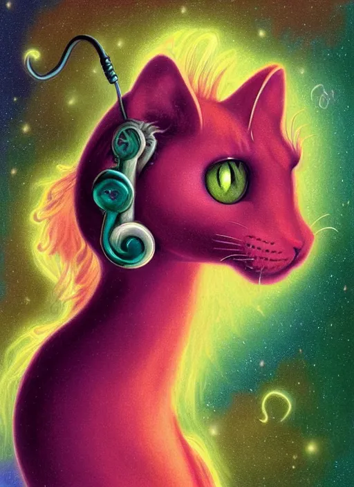 Prompt: cat seahorse fursona wearing headphones, autistic bisexual graphic designer, long haired attractive androgynous humanoid, coherent detailed character design, weirdcore voidpunk digital art by delphin enjolras, leonetto cappiello, louis wain, amy sol, cliff sterrett, furaffinity, cgsociety, trending on deviantart