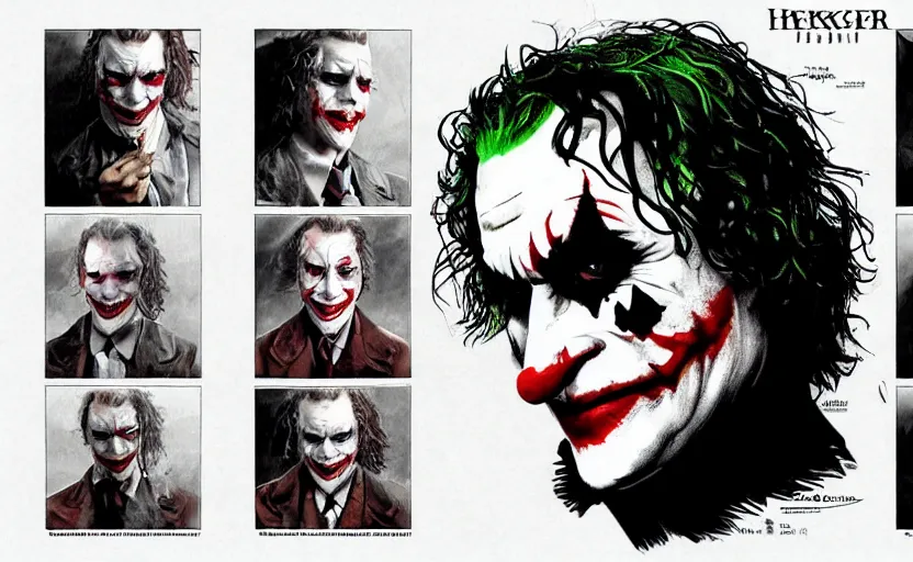 Image similar to joker played by heath ledger from the dark knight ( 2 0 0 8 ) by christopher nolan, character sheet