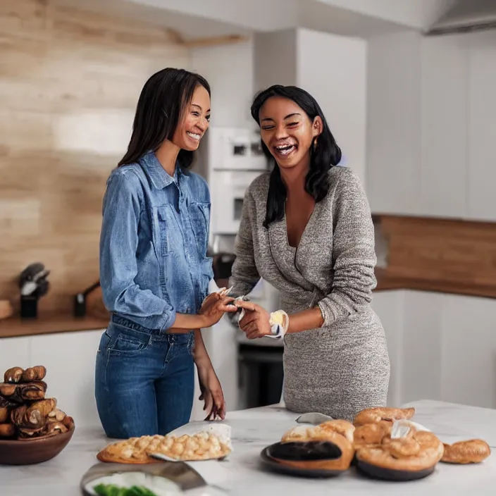 Image similar to a woman that is extremely happy about a young woman receiving her new bagel slicer from the future in the mail from amazon, 8 k,