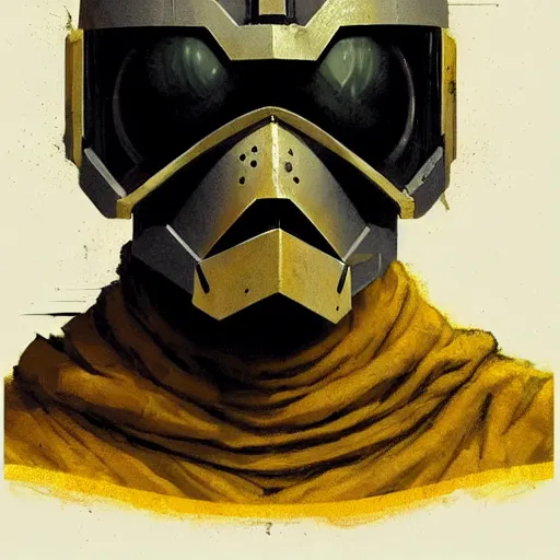 Prompt: portrait of a mutant chronicles bauhaus doomtrooper, on his helmet is a yellow smiley sticker by greg rutkowski