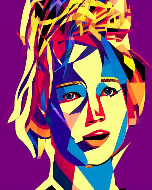 Image similar to cubist portrait of jennifer lawrence cutout digital illustration cartoon colorful beeple