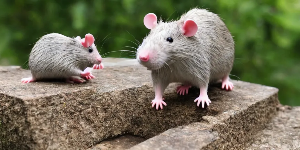 Prompt: A lego rat sitting on a lego bridge over a lego river