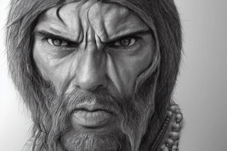 Image similar to a hyperrealistic pencil drawing of a D&D character by Pen Tecula