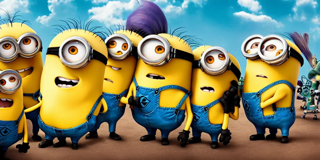 Prompt: despicable me!!! minion!!!! eating the earth, cinematic,