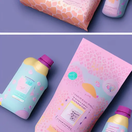 Prompt: pastel color, packaging design, kids products, gift packaging, bottle and label, behance, pintrest, kids, packaging, organic shapes, pattern