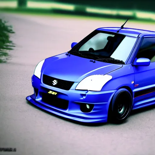 Prompt: Suzuki Swift Sport with widebody kit in the style of Initial D, Anime art,