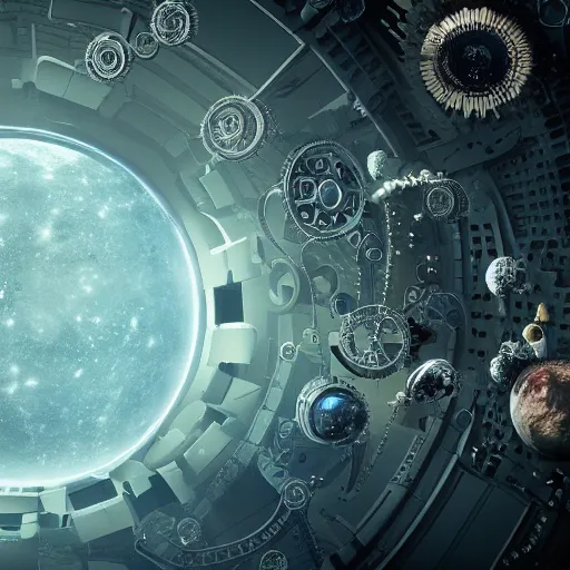 Image similar to planet made out of gears and clockwork, realistic futuristic, 4 k highly detailed, in space, cyberpunk