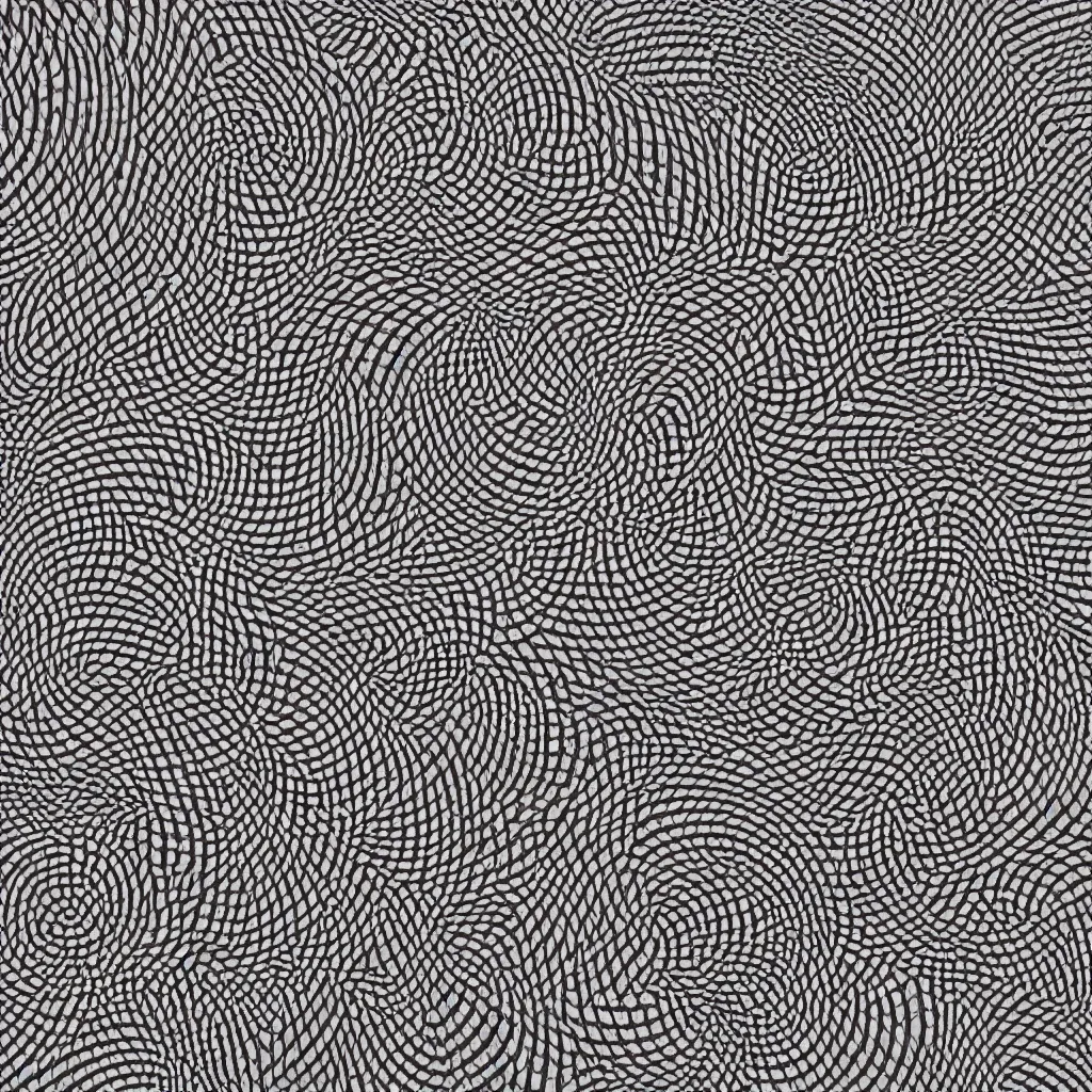 Image similar to optical illusion woodblock print, fractalized crystals stamp pattern